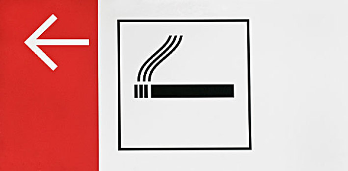 烟,区域,左边,标识,象形图,箭头,红色,背景