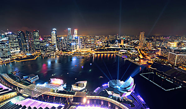 新加坡,码头,湾,屋顶,风景,城市,摩天大楼,夜晚