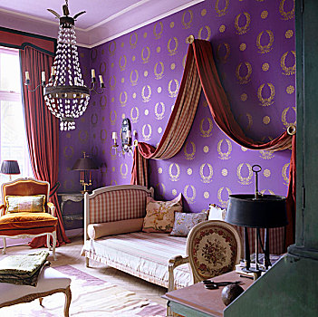 老式,篷子,墙壁,紫色,壁纸,金色,图案