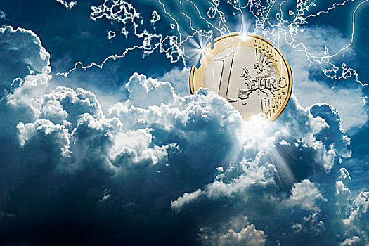 硬币,云,闪电,象征,欧元,危机