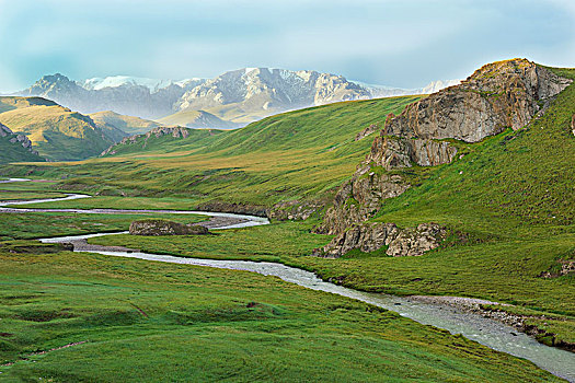 峡谷,河,山景,区域,吉尔吉斯斯坦,亚洲
