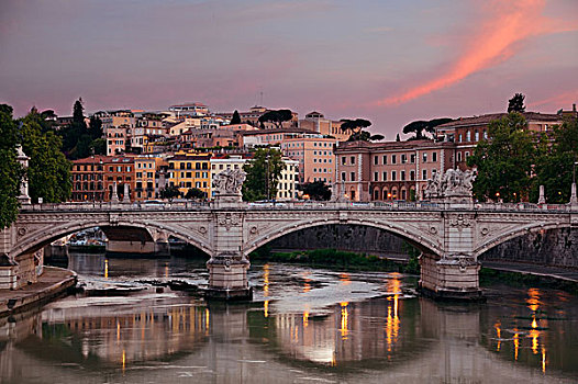 河,台伯河,罗马,古代建筑,彩色,暮色天空,意大利