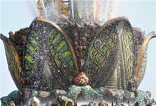 喷泉,石头,花,展示,莫斯科