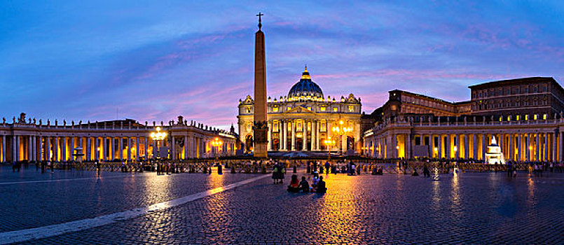 圣彼得大教堂,广场,光亮,黄昏,梵蒂冈城,罗马,意大利