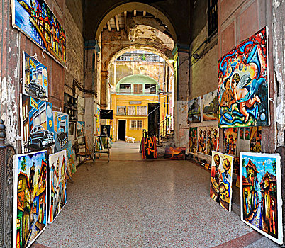 加勒比,古巴,哈瓦那,哈瓦那旧城,描绘,画廊