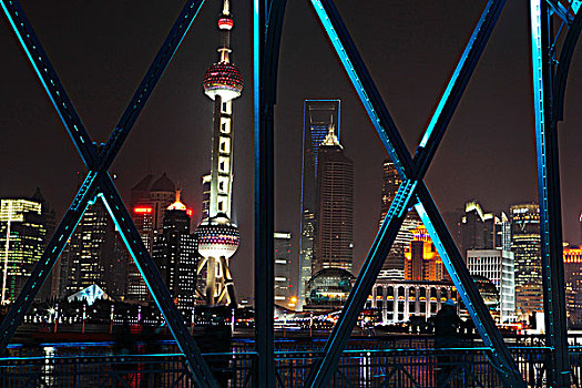 珍珠,塔,城市天际线,桥,上海,中国