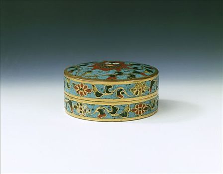 景泰蓝,瓷釉,遮盖,盒子,荷花,设计,明代,中国,迟,15世纪,艺术家,未知