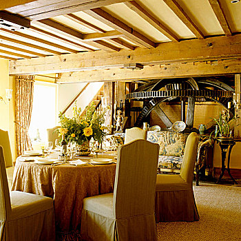遮盖,椅子,桌子,客厅,木头,梁,天花板