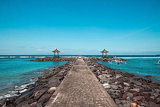 浪漫,巴厘岛,码头,蓝色,海洋,清晰,白天
