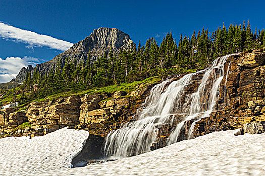 层叠,瀑布,冰川国家公园,蒙大拿,美国
