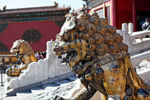 中国,北京,故宫,监护,狮子,雕塑,大门,纯