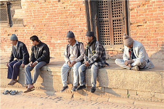尼泊尔,男人,坐,一起,交谈