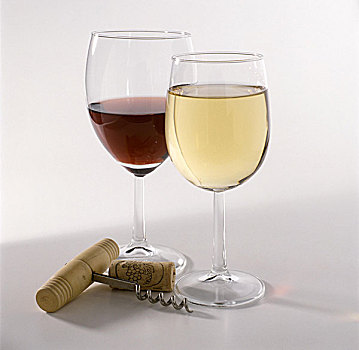 玻璃,相互,红色,白葡萄酒,软木塞,开瓶器