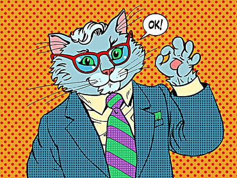 猫,商务人士,手势