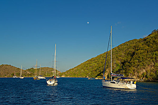 加勒比,英属维京群岛,岛屿,船,锚,港口,月亮,大幅,尺寸