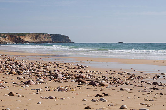 沙滩,许多,鹅卵石,石头,葡萄牙,冬天