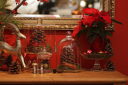 冷杉松果,玻璃,玻璃罩,微型,锡,摇摆木马,一品红,圣诞装饰