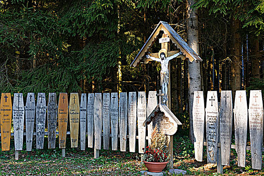 木质,纪念,铭牌,耶稣十字架,上巴伐利亚,巴伐利亚,德国,欧洲
