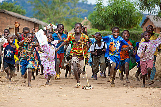 孩子,跑,玩,莫桑比克,非洲