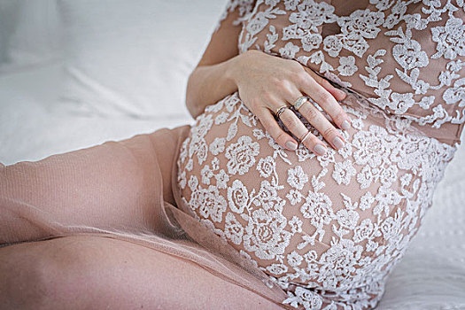 女人,怀孕,腹部