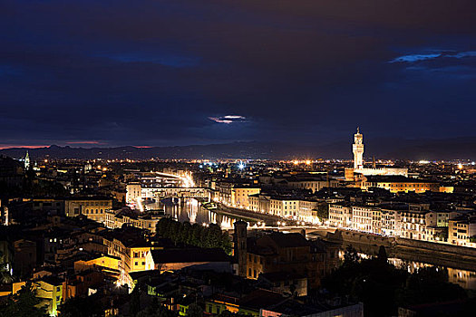 夜晚,城市,佛罗伦萨,意大利