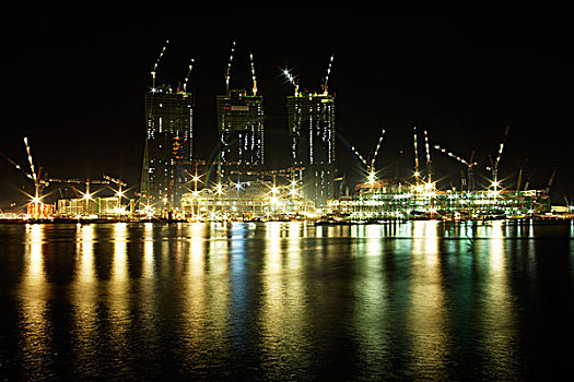 夜景,建筑,码头,湾,新加坡