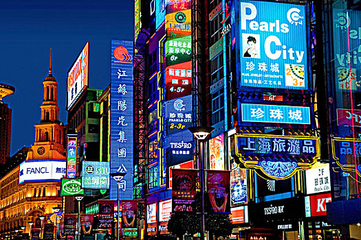 中国,上海,南京路,霓虹灯,购物,商务中心,夜晚