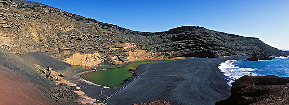 绿色,泻湖,兰索罗特岛,加纳利群岛,西班牙,欧洲