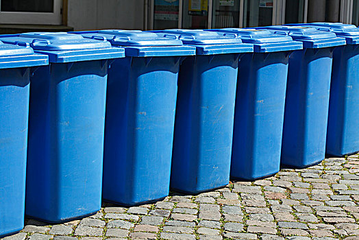 蓝色,锡罐,循环箱,纸,垃圾,下萨克森,德国,欧洲