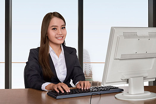 年轻,亚洲人,职业女性,工作,电脑