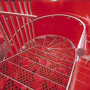 红色,楼梯,金属,遮盖,红地毯