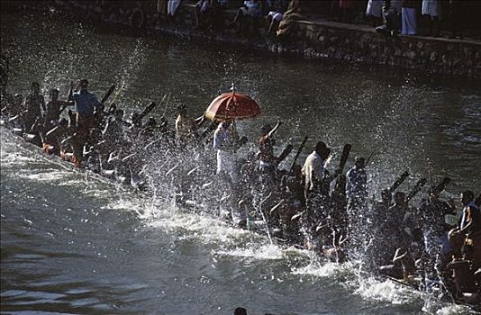 俯拍,多人,参与,传统,蛇,船,比赛,赛船,湖,喀拉拉,印度