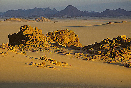 风景,阿尔及利亚,撒哈拉沙漠,岩石构造,晚上,亮光