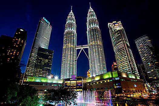 天际线,吉隆坡,马来西亚,夜晚,光亮,双子塔