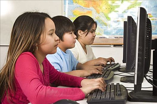 阿拉斯加,孩子,教室,工作,电脑