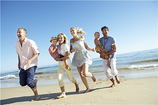 家庭,享受,海滩度假