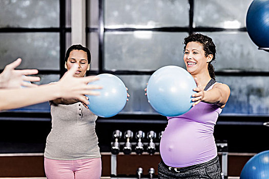 孕妇,训练,练习,健身球,休闲,中心