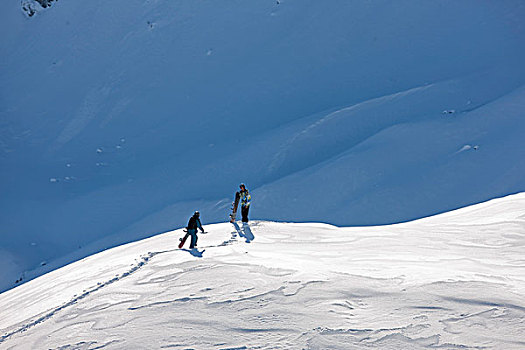 滑雪板玩家,走,斜坡,雪景,北方,提洛尔,奥地利,欧洲