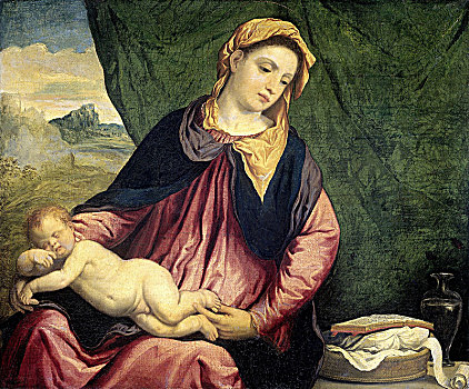 圣母玛利亚,睡觉,孩子,艺术家,巴黎