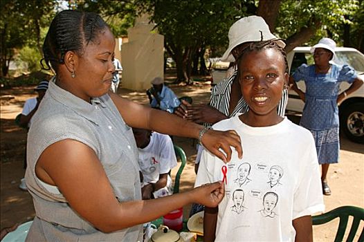 女人,穿,艾滋病,红丝带,支持,博茨瓦纳,非洲