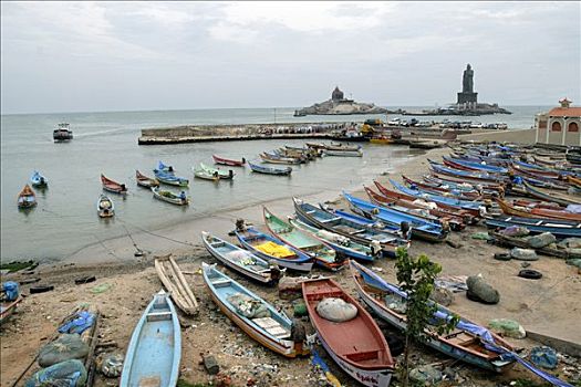 渔船,海滩,泰米尔纳德邦,印度
