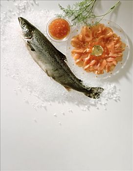 熏制三文鱼,鲑鱼子酱,新鲜,三文鱼