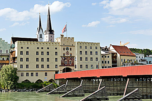 旅店,桥,门楼,中世纪,要塞,上巴伐利亚,巴伐利亚,德国,欧洲