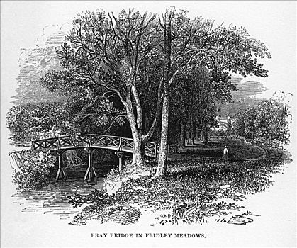 祈祷,桥,草地,萨里,19世纪