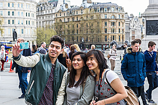 多,旅游,姿势,特拉法尔加广场,伦敦