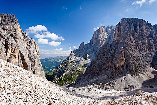 风景,向上,顶峰,山,攀登,路线,后面,白云岩,意大利,欧洲