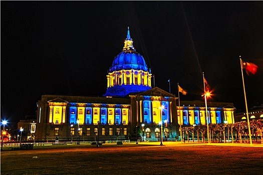 旧金山,市政厅,夜晚,时间