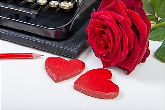 打字机,心形,玫瑰