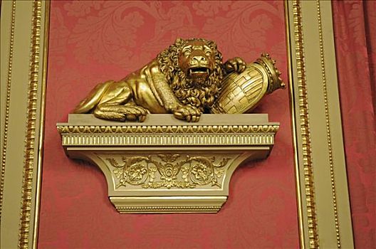 狮子,雕塑,金色,厅室,大厅,证券交易所,巴塞罗那,加泰罗尼亚,西班牙,欧洲