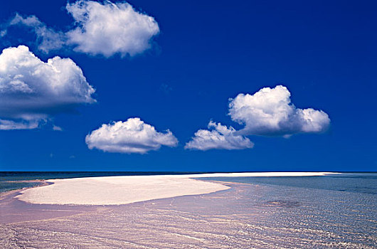 沙洲,蓝天,云